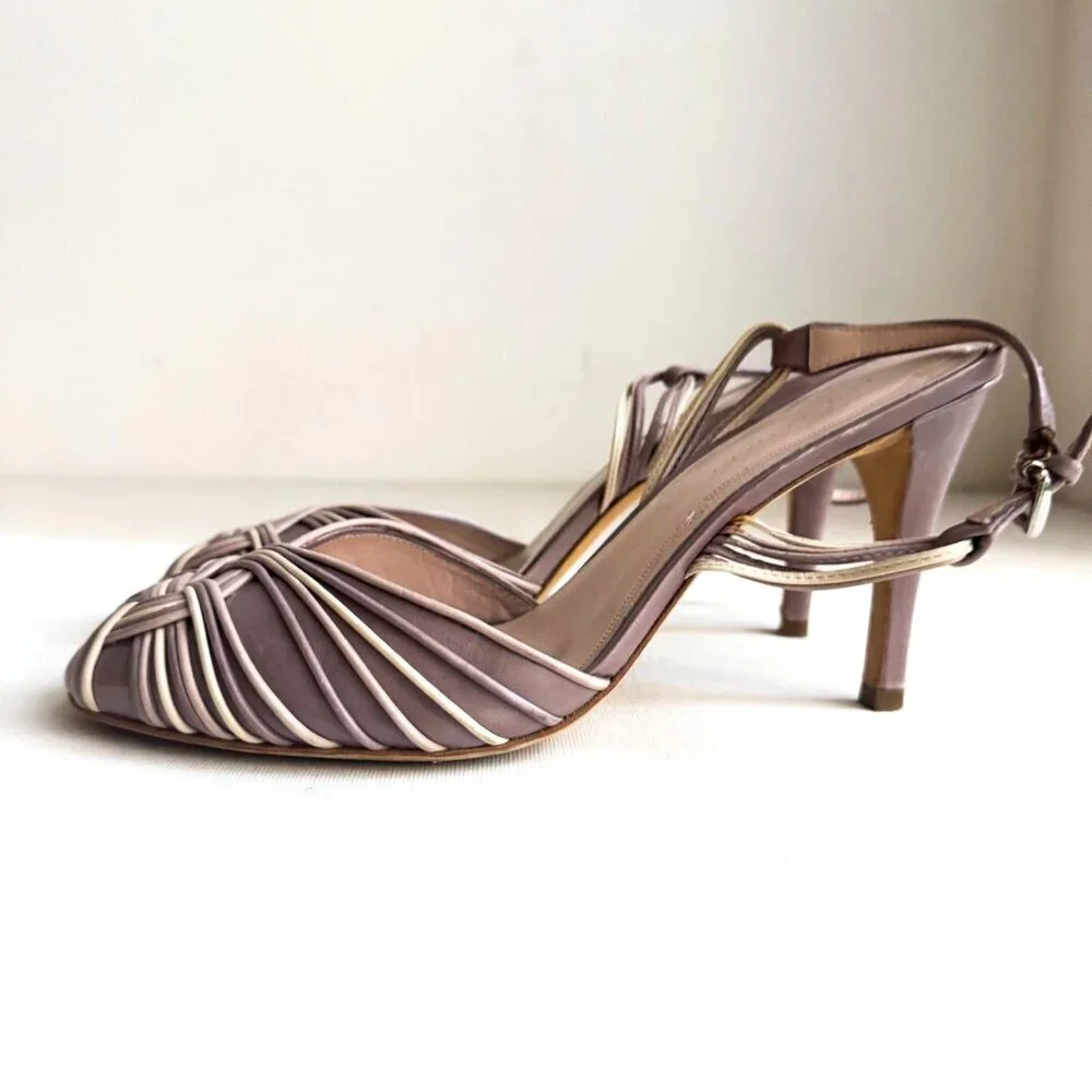 Elie Tahari Beige Two Tone Leather Braided Slingback Heels 38 - Picture 2 of 8